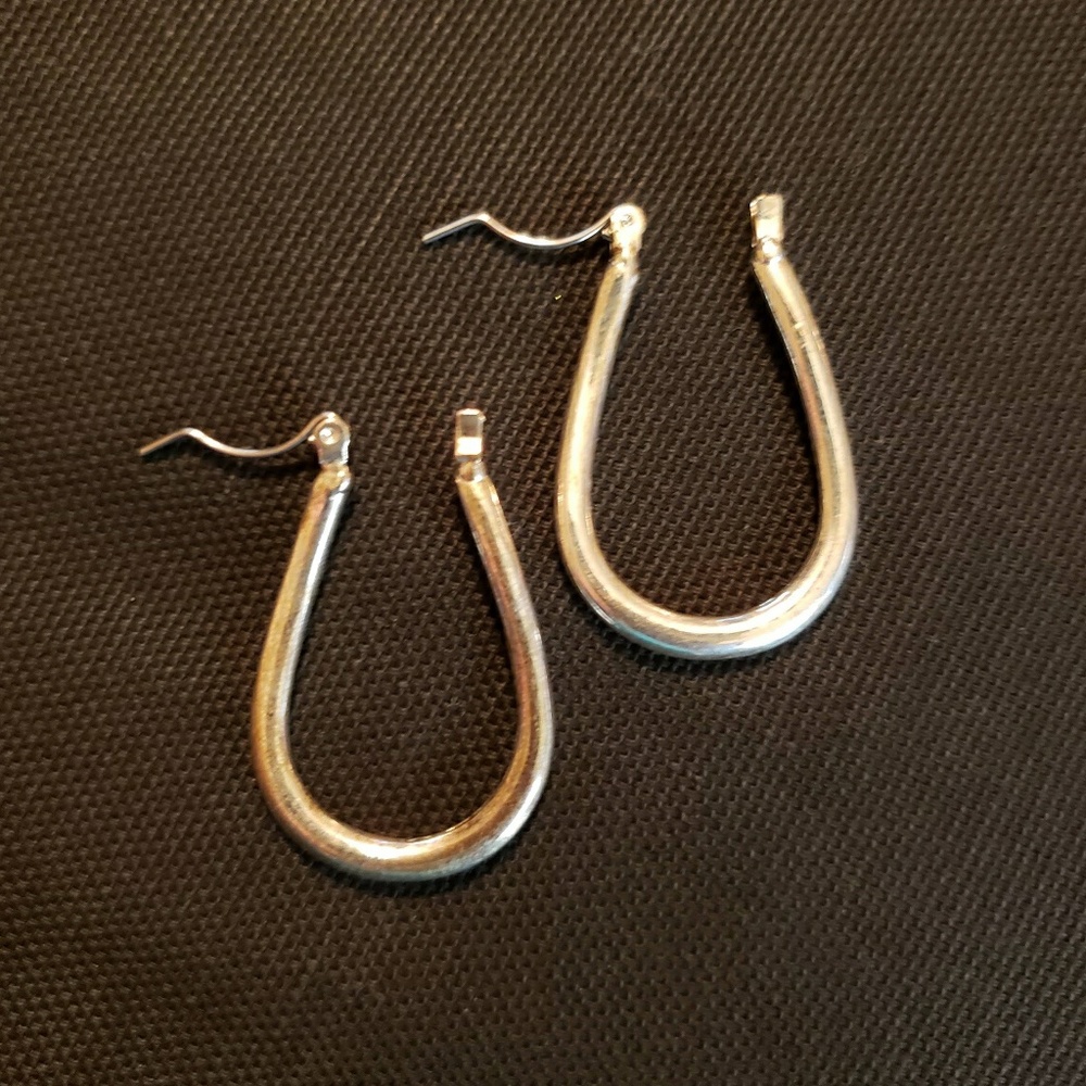Asymmetric Elongated Silver Tone Hoop Earrings